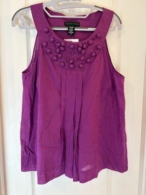 Apostrophe Magenta Sleeveless Cotton Beaded Neck Top